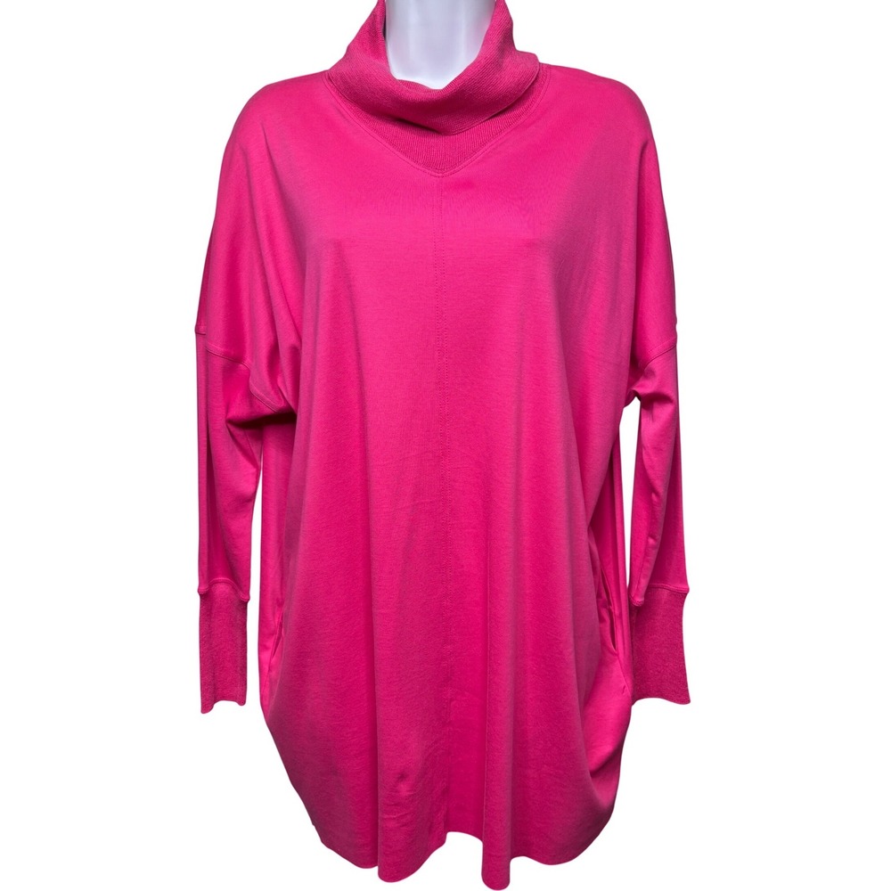 PLANET BY LAUREN G Womens Pink Cowl Neck Tunic Top w/Pockets OS Pima Cotton Bold